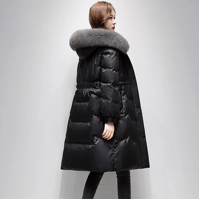 2024 New Women Down Jacket Winter Coat Female Mid Length Version Parkas Warm Slim Fit Outwear Hooded Fur Collar Overcoat