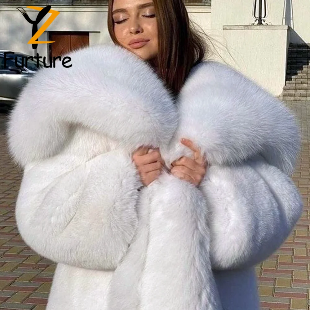 2022 New Winter X-Long Real Fur Coats Natural White Fox Fur