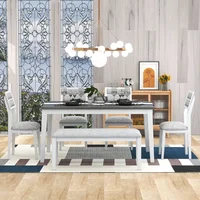 6-Piece Dining Set – White & Gray Table, 4 Upholstered Chairs, Bench, Classic Traditional Style Furniture - Image 3