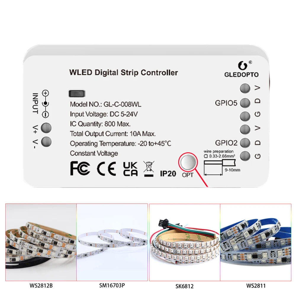 GLEDOPTO WLED Strip Controller，100 Dynamic Lighting Modes DIY WiFi APP Control supports up to 800 light strip ICs No Need Hub