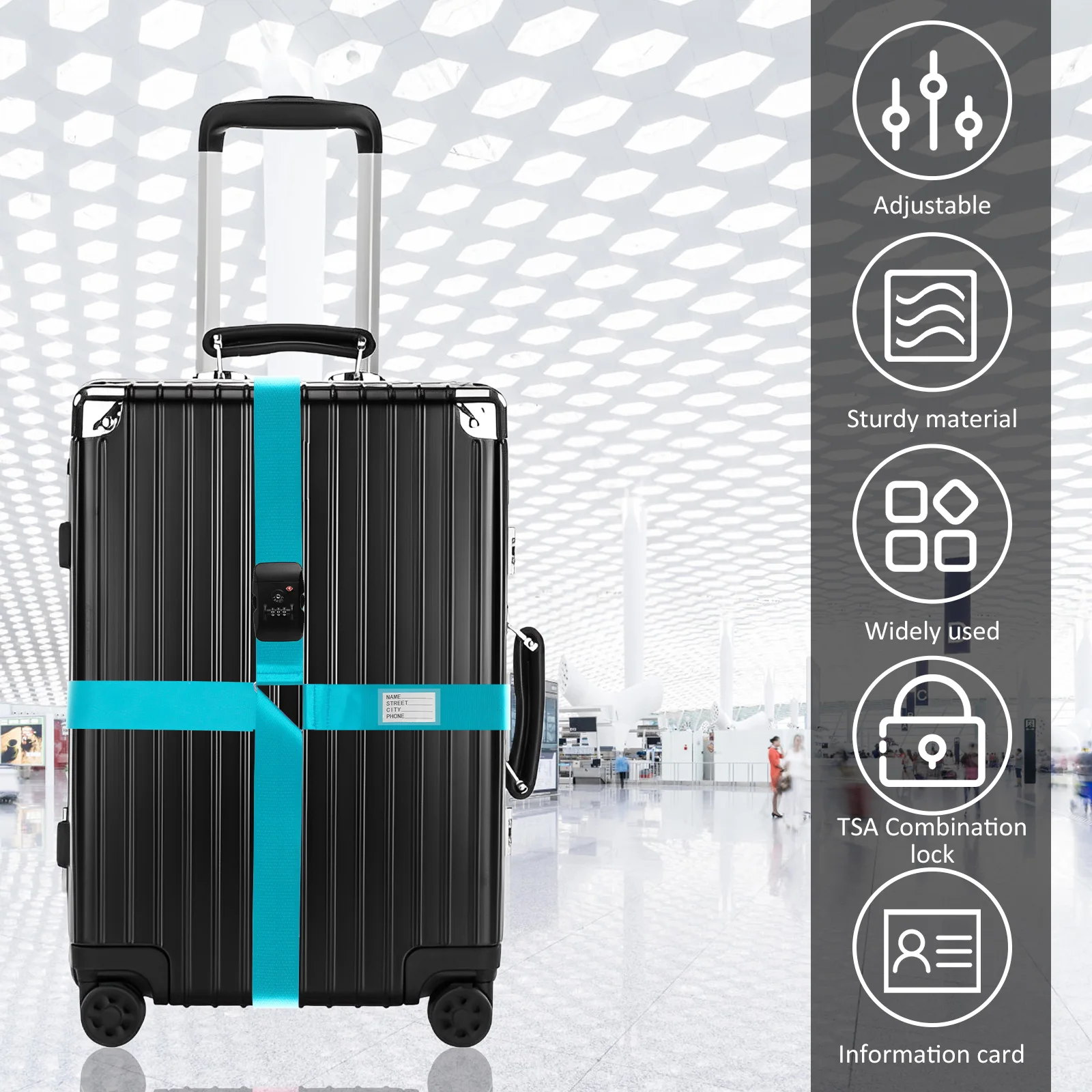 Luggage Strap Anti-theft Suitcase Buckle Cross Strap TSA Customs Lock Adjustable Bundle Baggage Belt for 20-32in Luggage 2/1pc