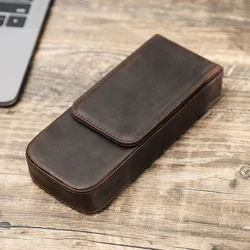 Elegant Genuine Leather Pen Case with Removable Tray - Premium Office & School Gift Pouch (Coffee)