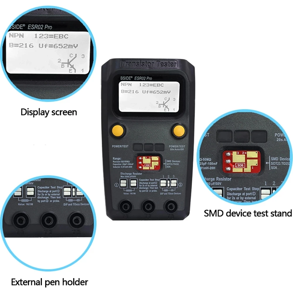 Digital Multimeter Multimeter Tester Transistor Tester BSIDE ESR02pro Multi-purpose Transistor Tester Diode Triode Capacitance Resistor Meter MOS/PNP/NPN SMD test Multimeter Smart