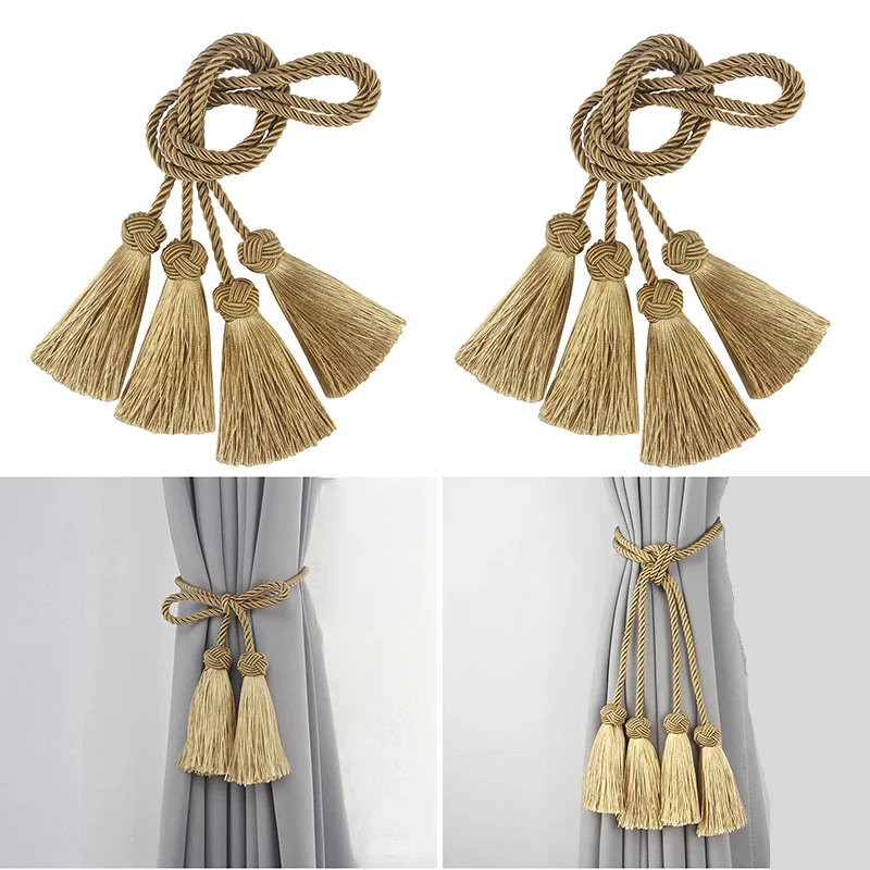 1Pair Tassel Curtain Tieback Room Accessories Curtain Buckle Holder Rope Handmade Weave Tassel Fringe Bandage Home Decoration 2