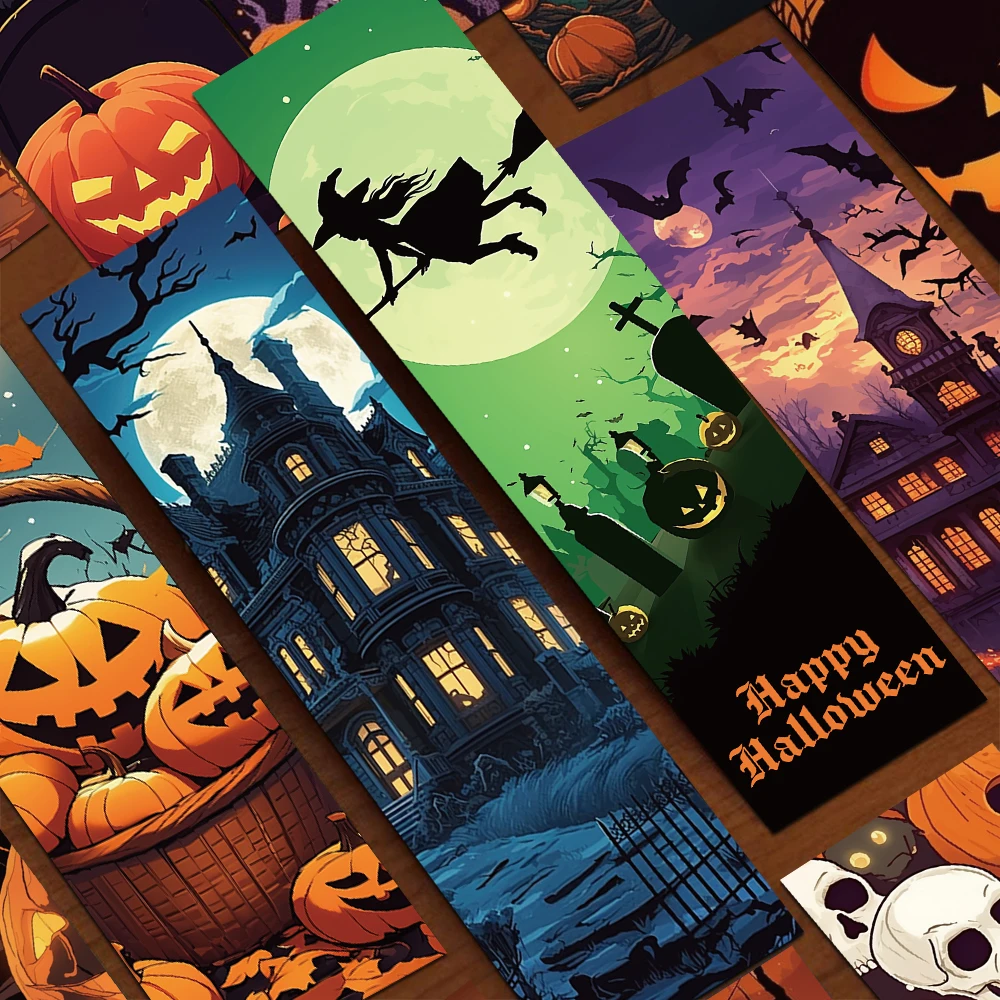 Halloween Bookmarks 30pcs Cartoon Halloween Scenes Bookmark Reading Pages Books Tagging Students Stationary Supplies Paper Cards Bookmarks