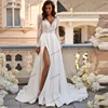 Elegant Wedding Dresses A-Line Satin Bridal Gowns Lace Appliques Sexy Robes Deep V-Neck Vintage Vestidos De Novia Customized 4