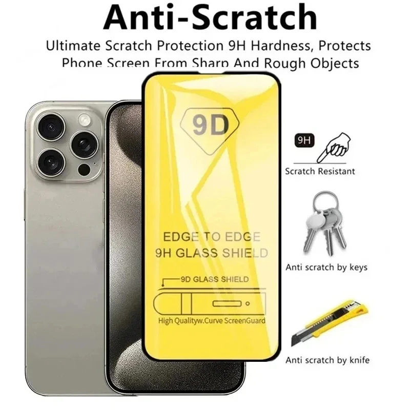 Tempered Glass Screen Protector 1-5PCS 9D Tempered Glass For iPhone 16 Pro Max 13 11 17 Air 15 14 12 Mini XR X Xs Max 7 8 Plus SE 6s 17promax