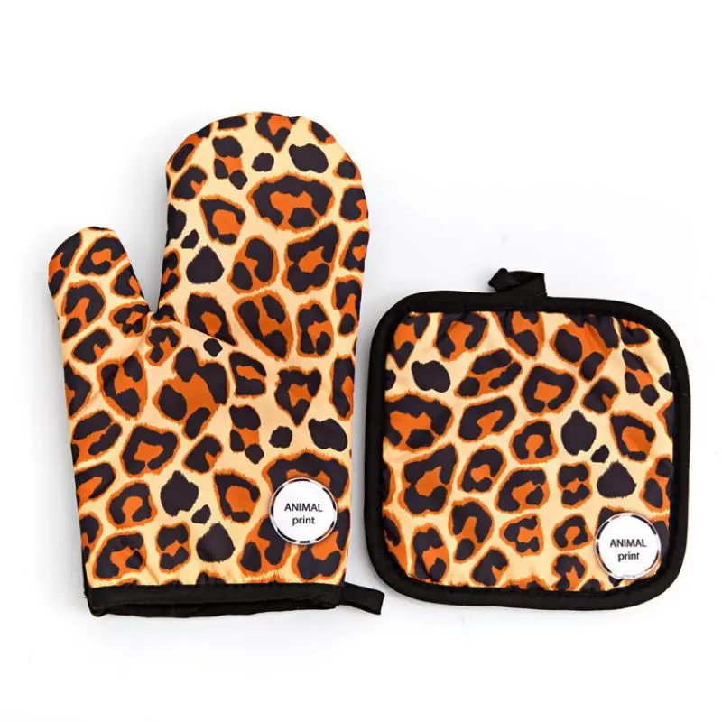 Baking Gloves Leopard Print Durable Fashionable The Actual Versatile Leopard Oven Gloves Pad Oven Print Convenient