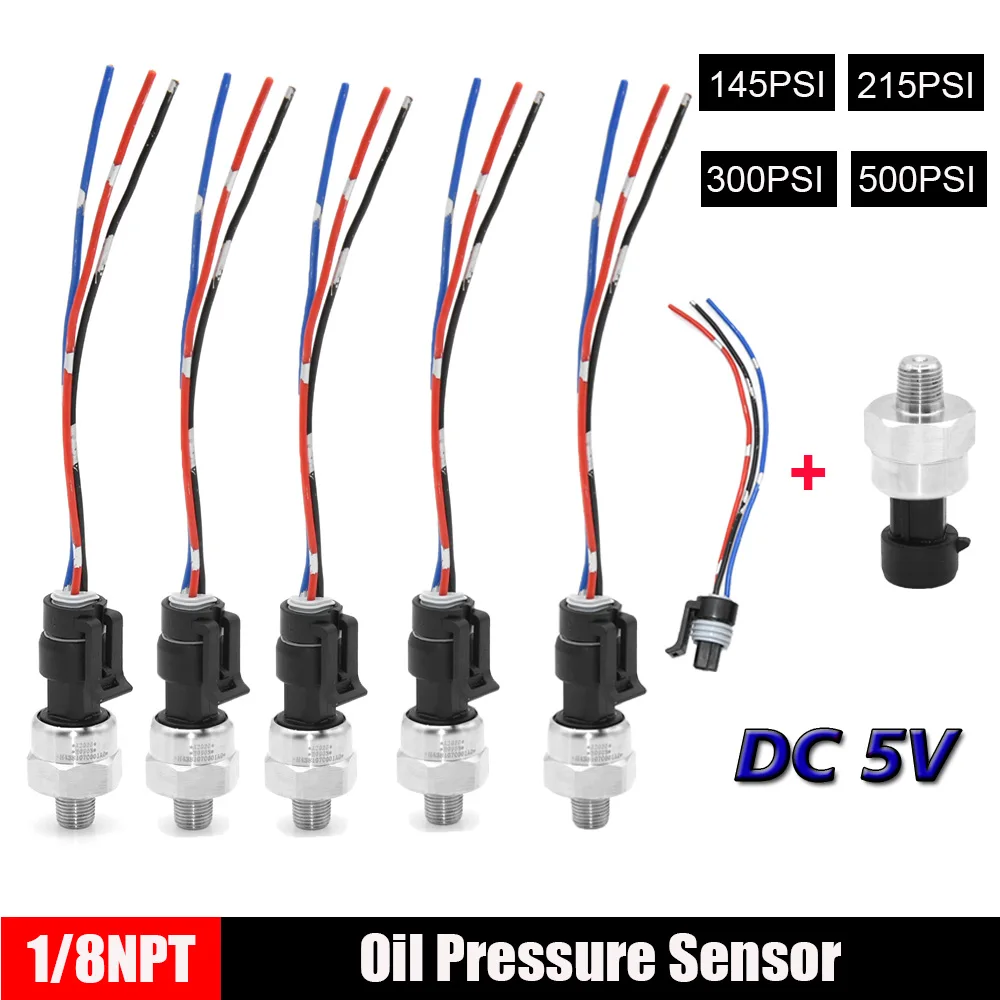 Oil Pressure Transducer Transmitter Sensor 145Psi 215Psi 300Psi 500Psi Stainless Steel 1/8 NPT Fuel Air Water Sensor DC 5V pressure transducer sender