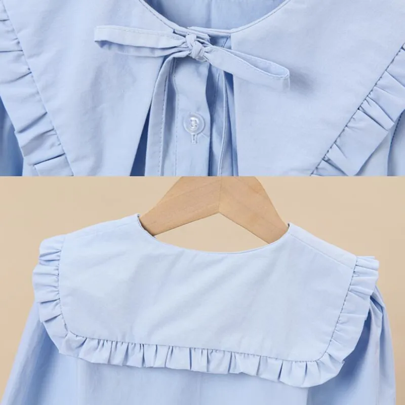 Kids Shirts Spring Autumn Baby Toddler Teenage Girls Ruffles Blouse Long Sleeve Cotton Pullover Tops 6 8 10 12 Years