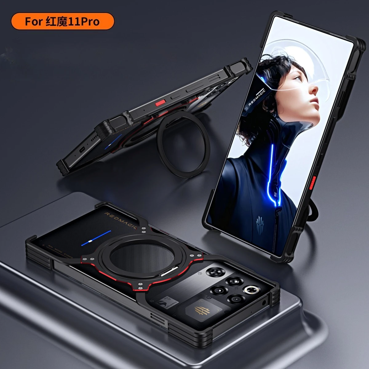 Aluminum Frame Magnetic Bracket Case with Magsafe and Back Cover