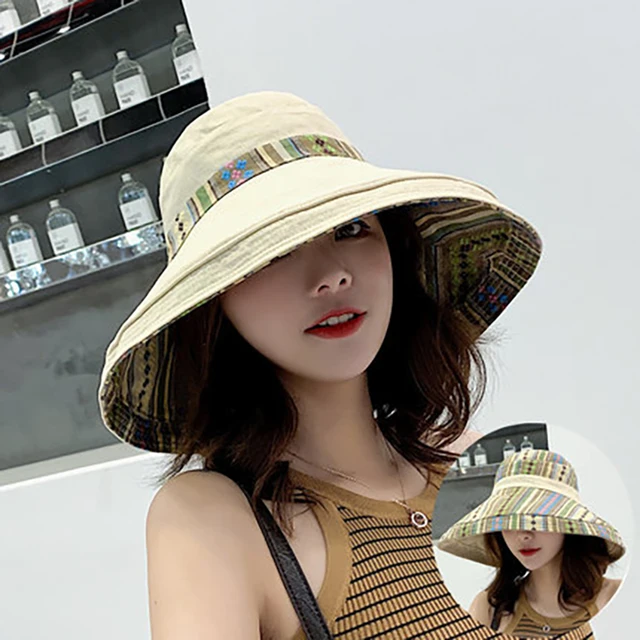 Retro Beach Hat For Women, Summer Sun Protection, Ethnic Style, Big Brim Hat For Outings, Sun Protection, Seaside Cool Hat 4