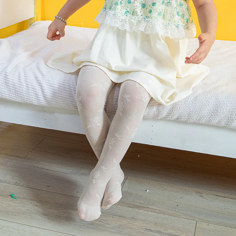 Kids Girls Tights 3-15Y Transparent Flowers Pantyhose ballet tights children tights