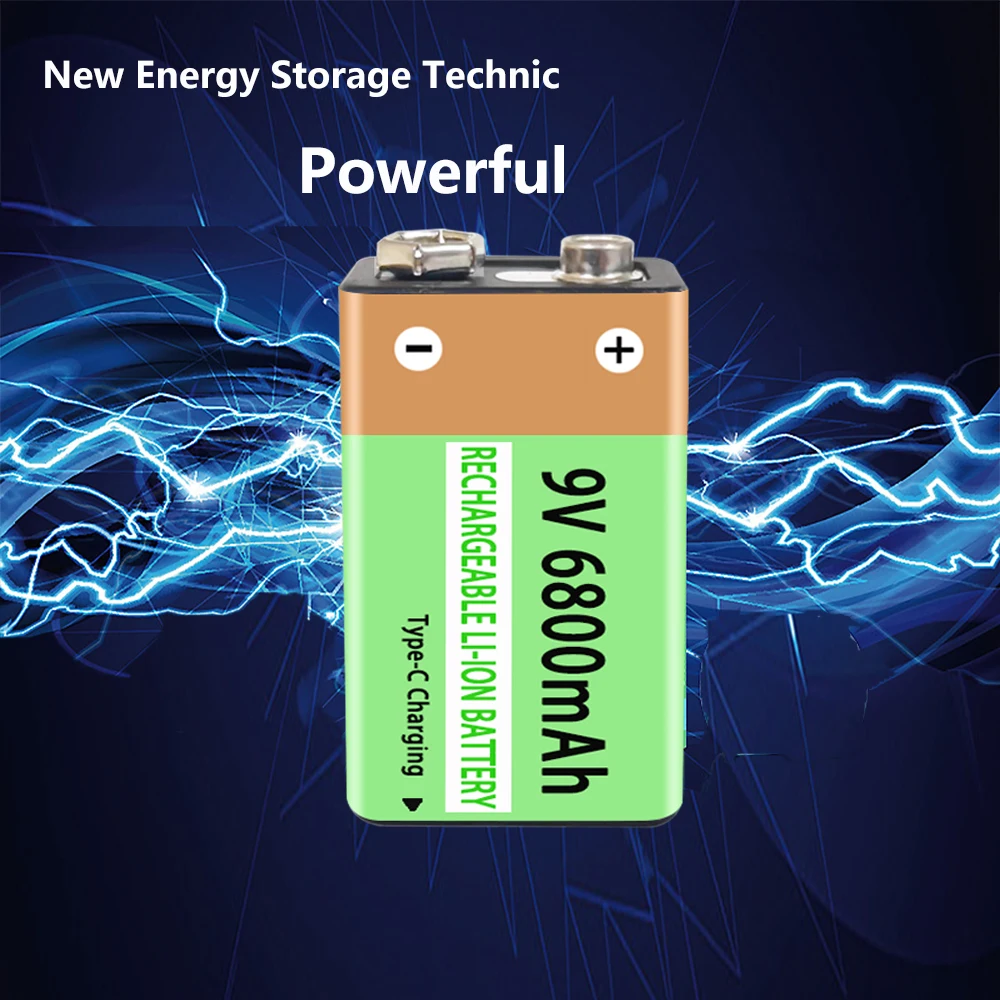 9V Rechargeable Battery Large Capacity Long-Lasting Li-ion Battery Type-C Port 6800mAh 1.5H Fast Charge Over 1500 Cycle Life