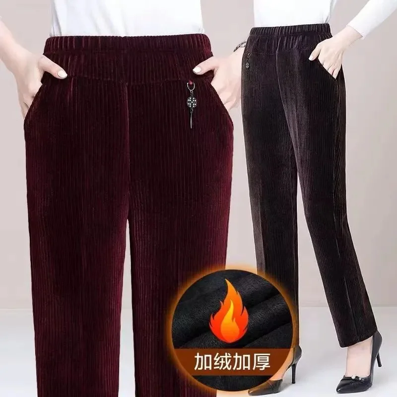 

Брюки женские вельветовые повседневные, утепленные штаны с завышенной талией, для женщин среднего возраста, весна-осень-зима