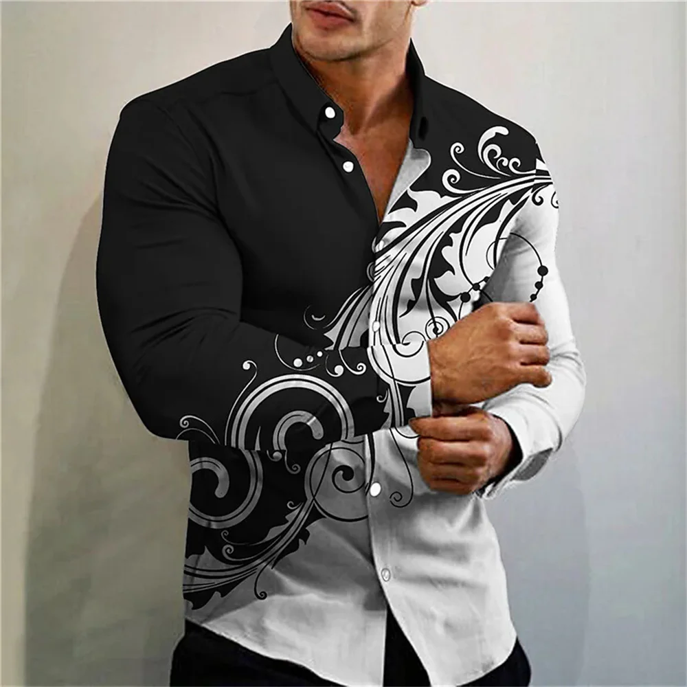 

2023 High -quality fashion social men's shirt butt shirt casual designer style print long -sleeved top men's lapel men's top