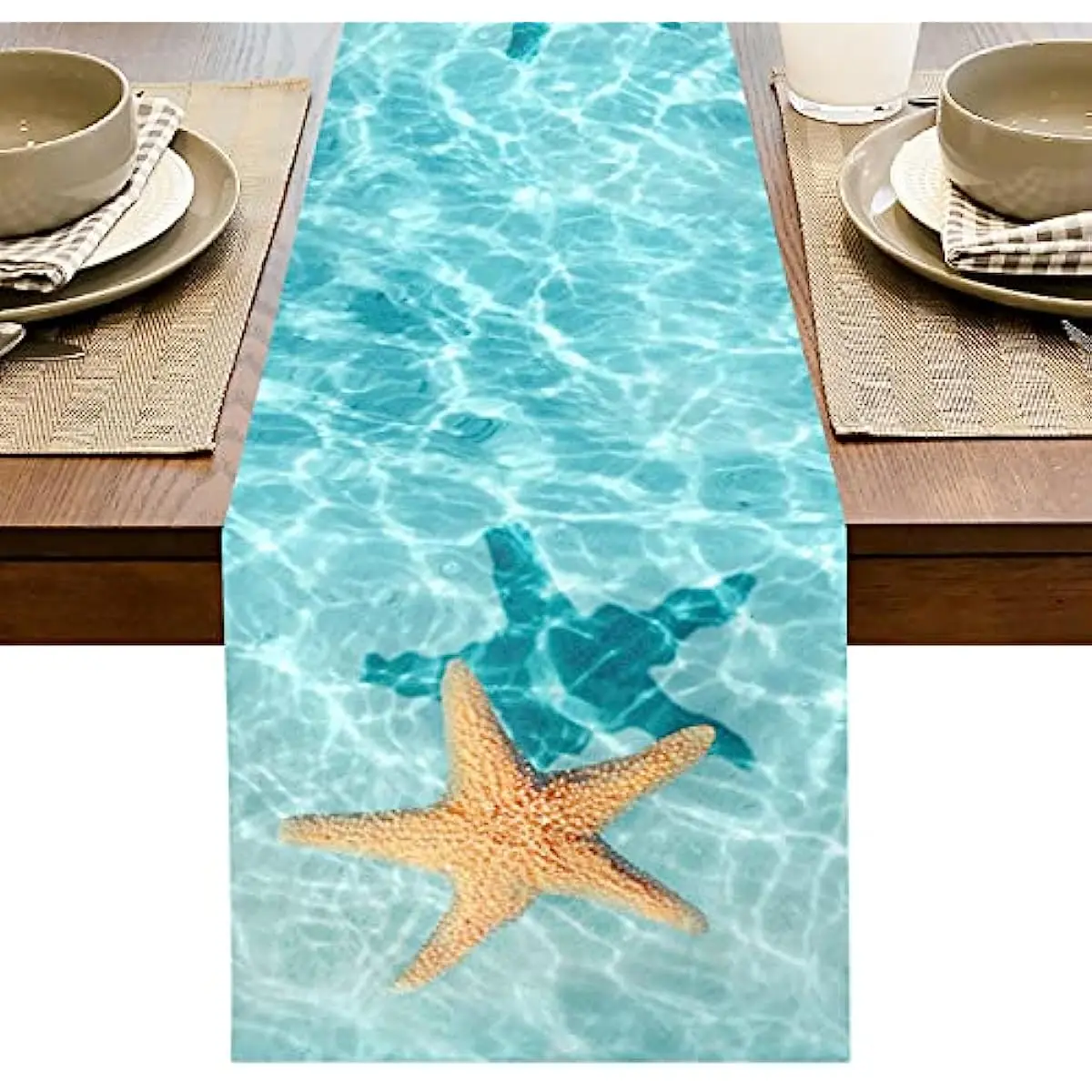Summer Watercolor Starfish Ocean Linen Table Runners Kitchen Table Decor Washable Dining Table Runners Wedding Party Decorations