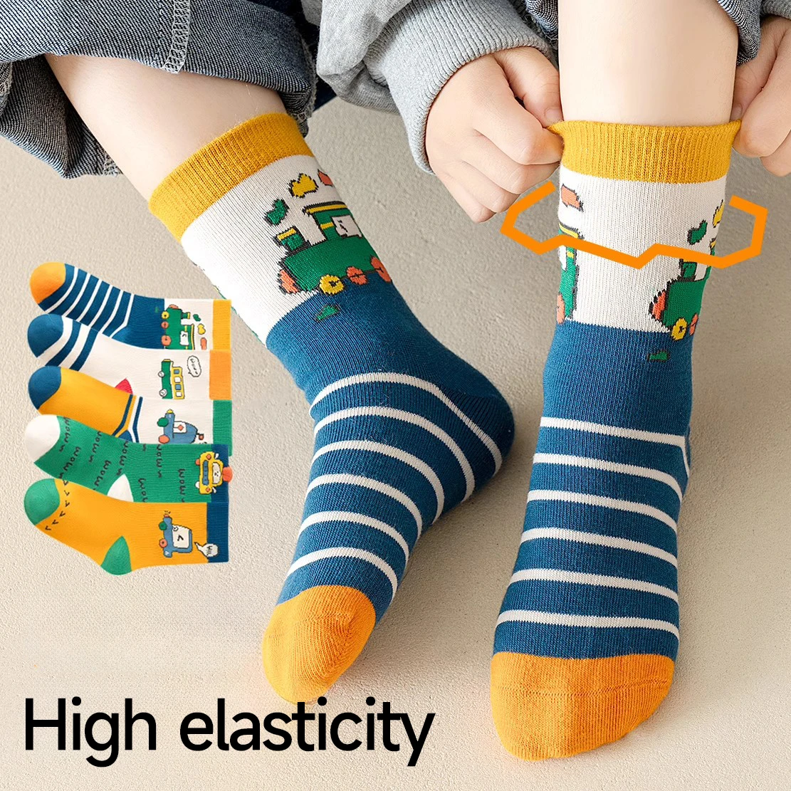 5Pairs 1-16Years Children Socks Childhood Fun Car Bright Color Soft Elasticity Abrasion Resistance Leisure Middle Sports Socks 4