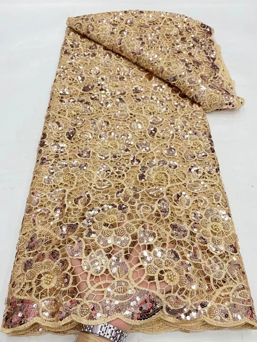 

French Lace High Quality African Double Organza Laces 5Yards Embroidery Nigeria Organza Fabric For Women Wedding DP0160