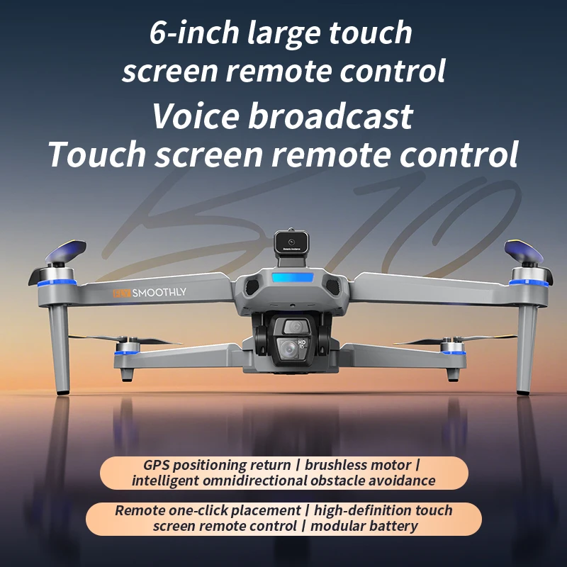 Vue rapprochée de l'écran tactile du drone GPS pliable affichant les paramètres de vol