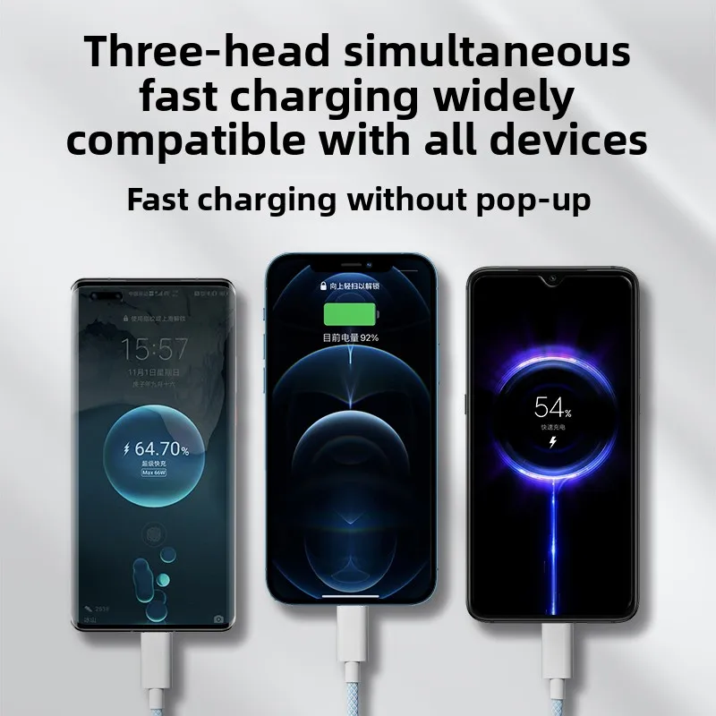 High Quality 3-in-1 Weave Charging Cable Micro USB Type-C Fast Charger Multi Usb Port Charging Cord Data Cable for Mobile Phone