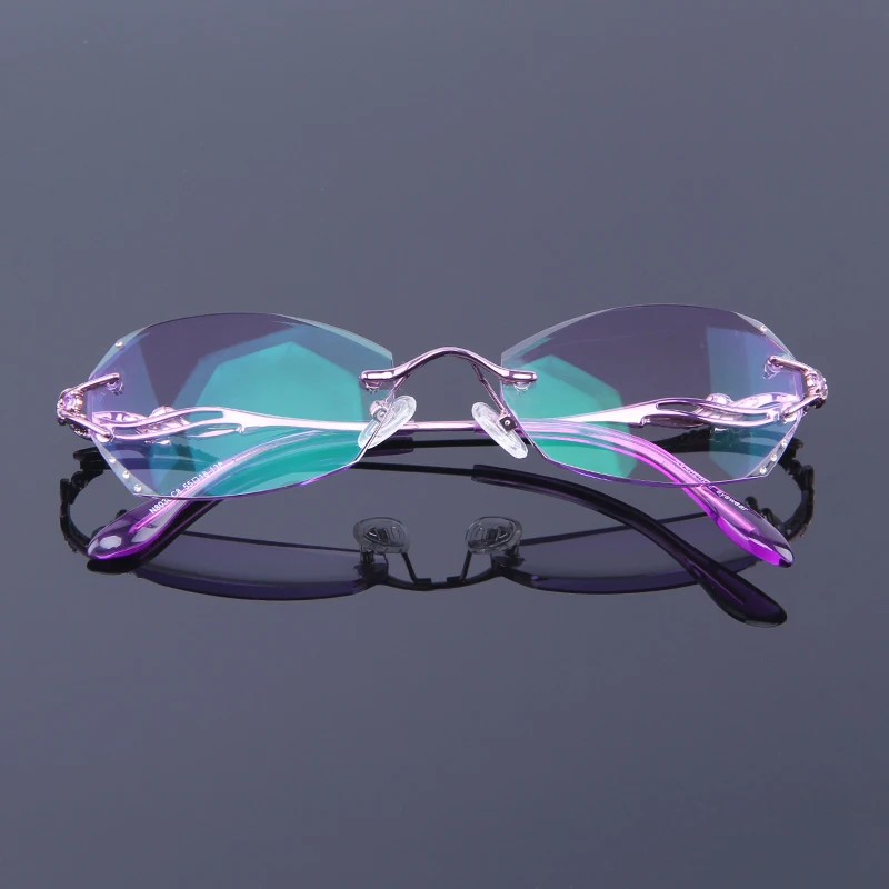 Rimless Women Reading Eyeglasses prescription glasses Titanium Diamond Decoration Clear Lenses Custom CYL Reader Female Presbyopia Glasses