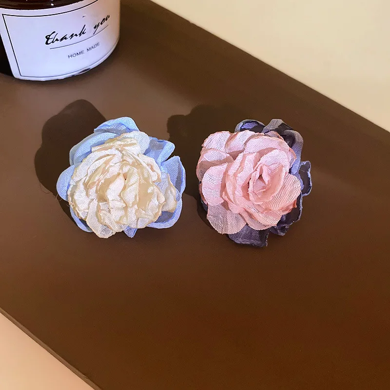 

925 Silver needle asymmetrical fabric flower earrings French retro personality clo color earrings super fairy exa free shipping