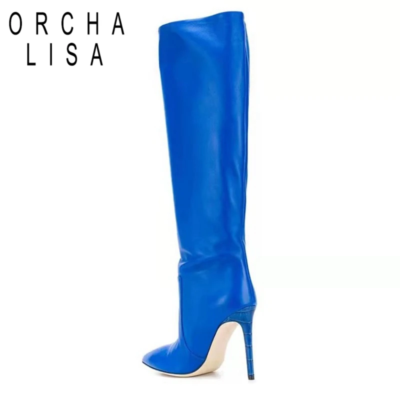 

ORCHALISA Shoes for women Handmade Women's Thigh High Boots Ladies Sexy Basic Shoes Large Size 35-43 Heels Faux Leather F1556
