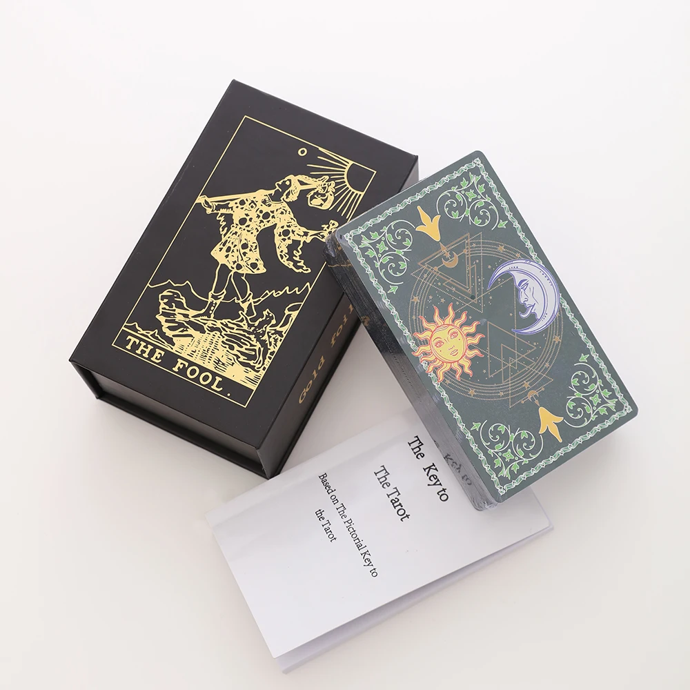 Mysterious Divination Gold Foil Tarot Blue Sun Moon Table Game Waterproof and Wear-resistant Gift Box Luxury Instruction Manual gold foil tarot 12 7cm citrine crystal box set board game waterproof and wear resistant belt instruction manual astrology