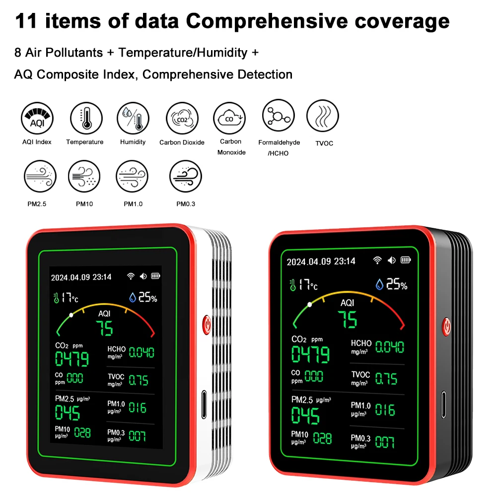 Tuya WiFi 15 in 1 Air Quality Detector TFT Display Portable AQI PM0.3 PM1.0 PM2.5 PM10 CO CO2 TVOC HCHC Tester Phone APP Control