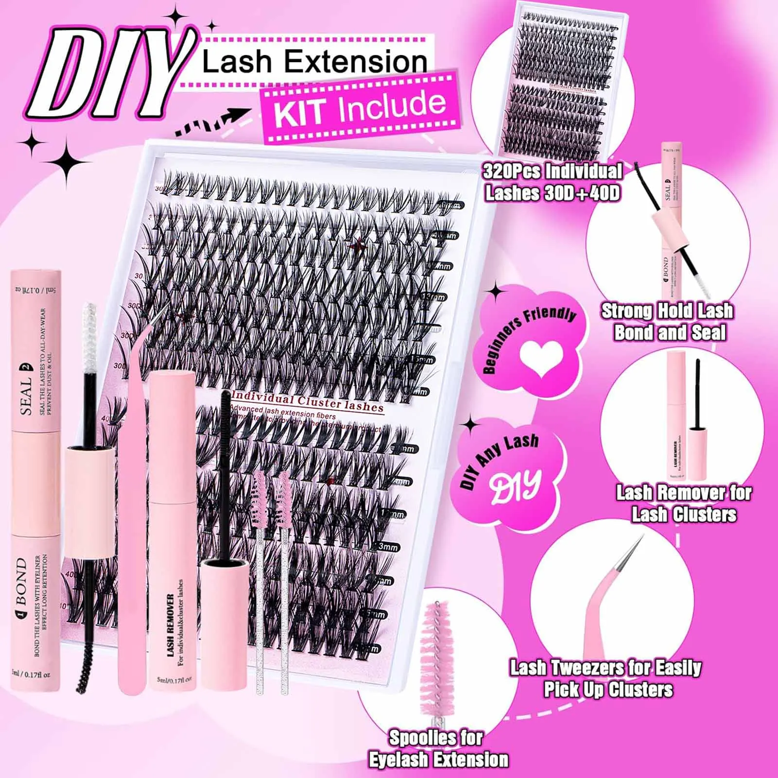 

Bond and Seal cluster lashes With Double head Glue sets Individual False Eyelashes Bundles Lashes Realistic Look Lash Extension
