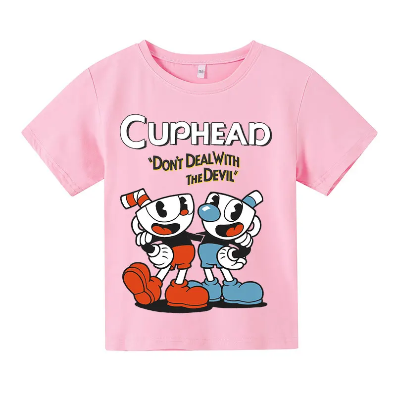 Children Cute cuphead Clothes Kids Summer Fashion T-shirt Baby Boys Cartoon Tshirts Toddler Girls Short Sleeve Casual Tops 6