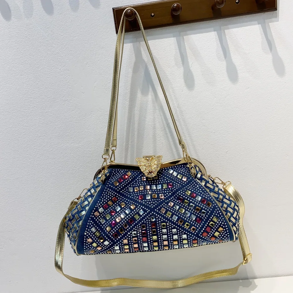 

Women's Jeans Bag Fashion Diamond Handbag Rhinestone Canvas Messenger Shoulder Messenger Bag Crystal Bag Designer Luxury Bags