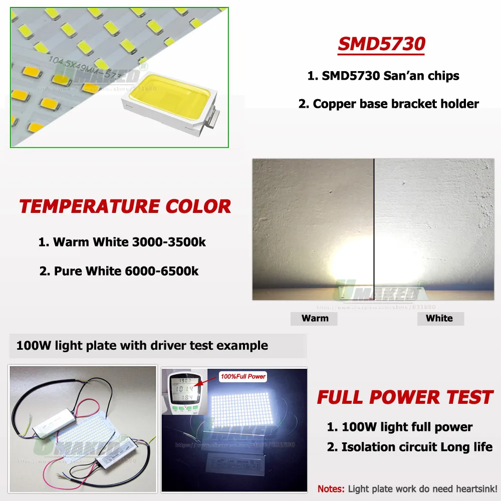 Full Power 200W Floodlight Plate Replace LED PCB DC29-42V 4*1500mA SMD 5730/2835/5054 Light Source Panel For Outdoor Lamps DIY