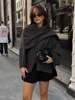 ZBZA Women Loose Asymmetric Scarf Knit Jacket Solid Long Sleeve Single Button Side Slit Cardigan Fall Winter New Lady Outerwear 1