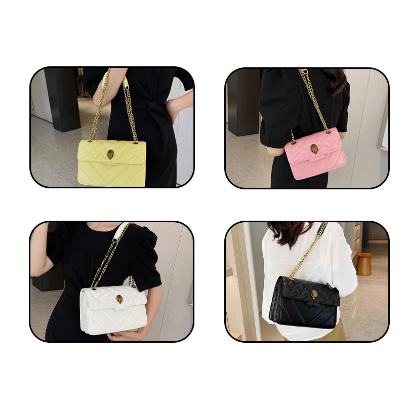 Women's Bag Metal Chain Pack High Quality Leather Rhombic Lattice Crossbody Underarm Female Bags Fashion Niche New Style