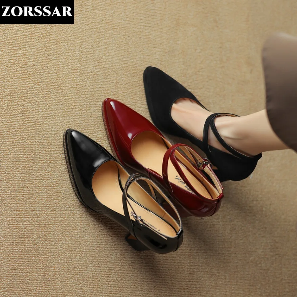 

Plus Size 41 Women Mary Jane Shoes Pointed Toe Pumps Patent Leather Dress Shoes Ol Office Ladies Shoes Suede High Heels Wine Red