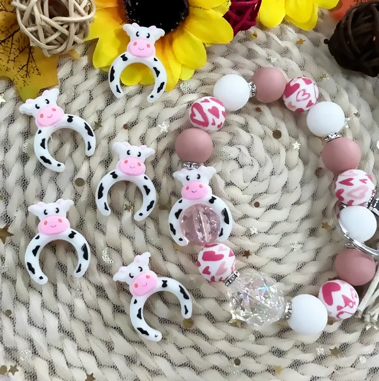 50pcs New Focal Silicone Beads BPA Free Dairy Cattle Semi-circular Beads Baby Teether Toys DIY Nipple Chain Jewelry Accessories