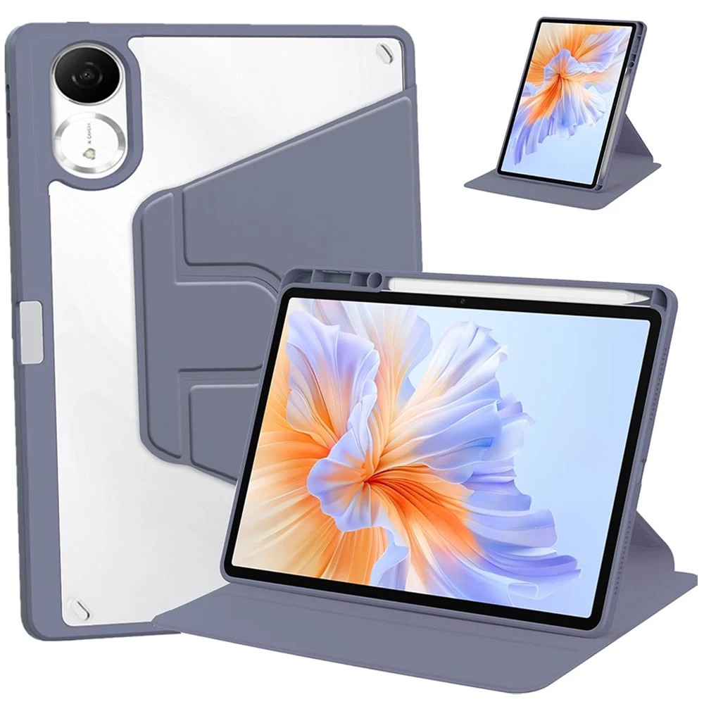 360° Rotating Shockproof Acrylic Tablet Case with Pen Holder - Transparent and Anti-Scratch Design