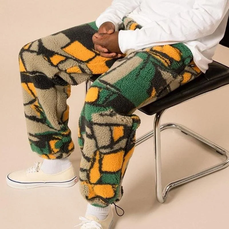 Men's Pants With High Waist Casual Loose Patchwork Double Color Sports Pants Fashion Korean Style Heavyweight Lyocell Trousers