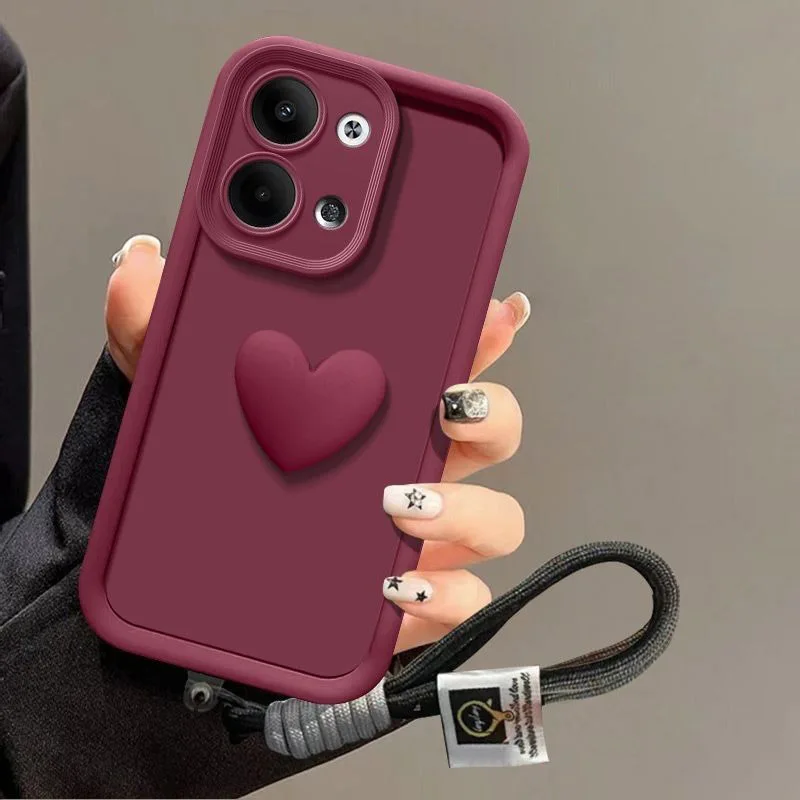 3D Love Heart Hand Strap Back Cover