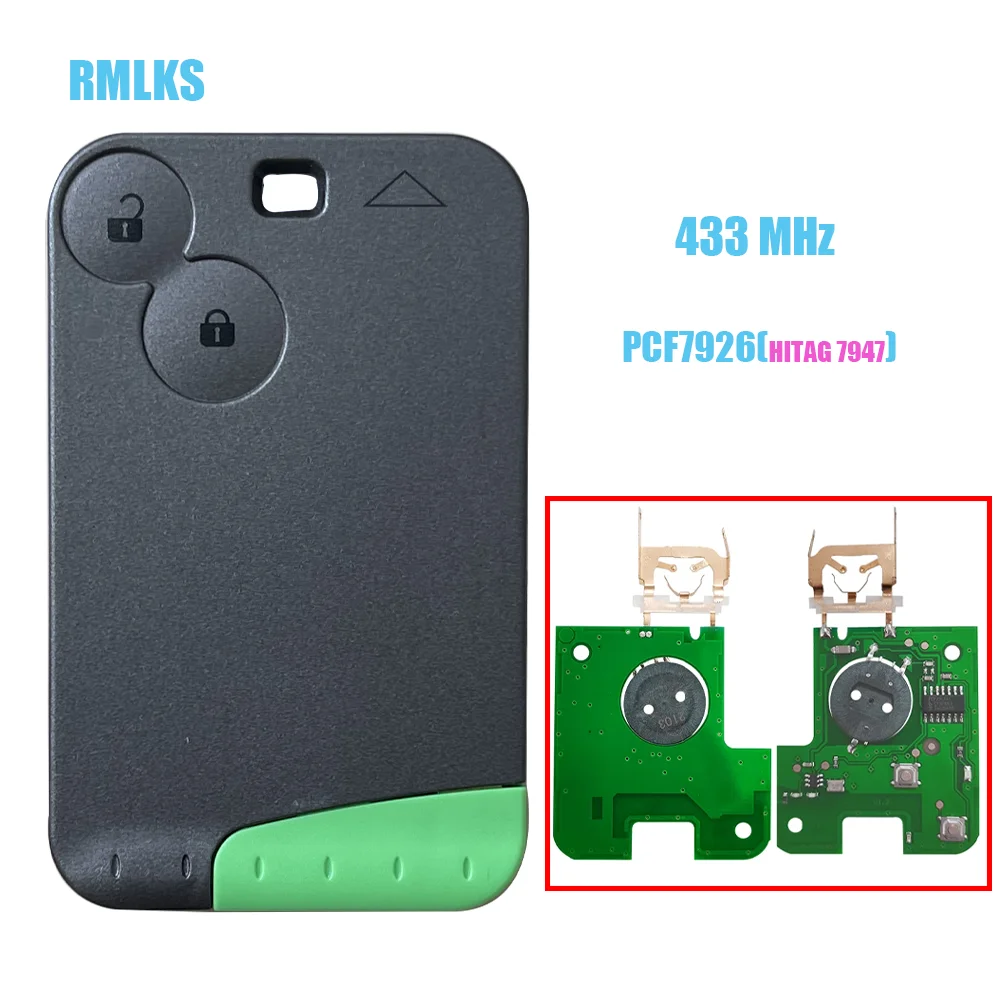 

2 Button Smart Key Card PCF7926 PCF7947 Chip 433Mhz for Renault Laguna Remote Car Key Without Logo Without Words