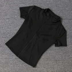 Summer Women's Quick-Dry Slimming Yoga Top with Stand Collar - XXL (Black)