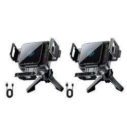 Universal Wireless Charging Phone Holder with Auto - Lock Clamp and RGB LED - Fast Charge Air Vent Mount (2 set)