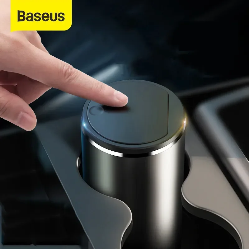 Baseus Car Trash Bin Alloy Garbage Can For Car Dustbin Waste Rubbish Basket Bin Organizer Storage Holder Bag Auto Accessories Car Storage Bag Car Trash Can Car Trash Bag