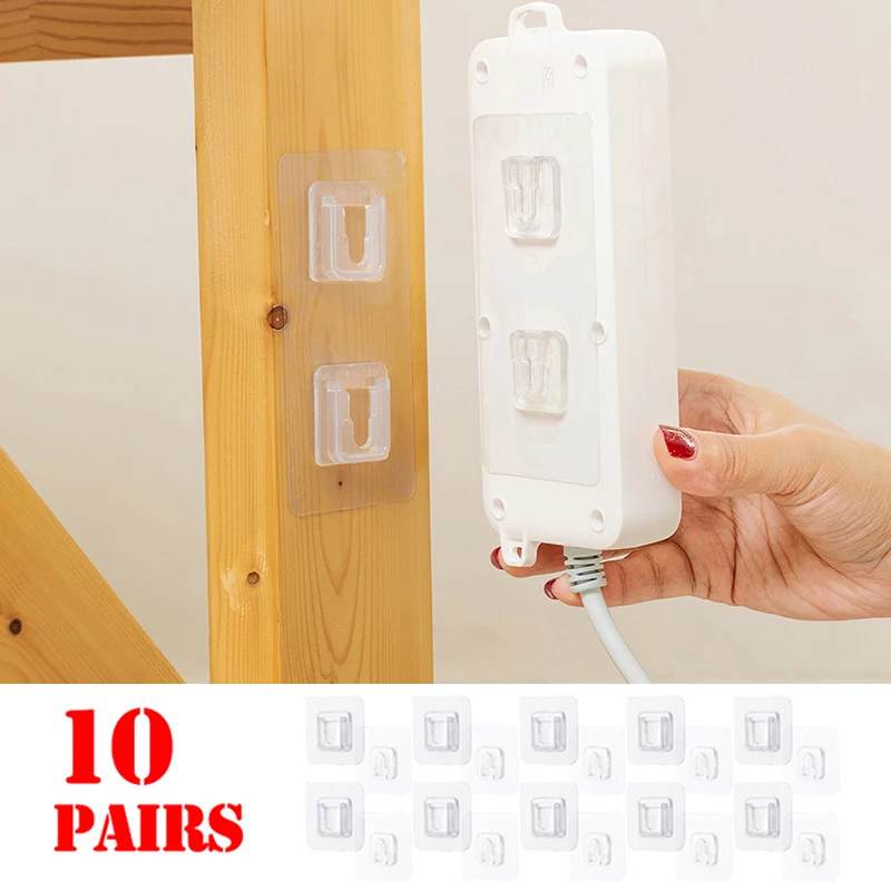 Description Picture 2 of item10/5 Pairs Double-Sided Adhesive Wall Hooks Transparent Strong Hanger Hook Invisible Traceless Wall Storage for Kitchen Bathroom
