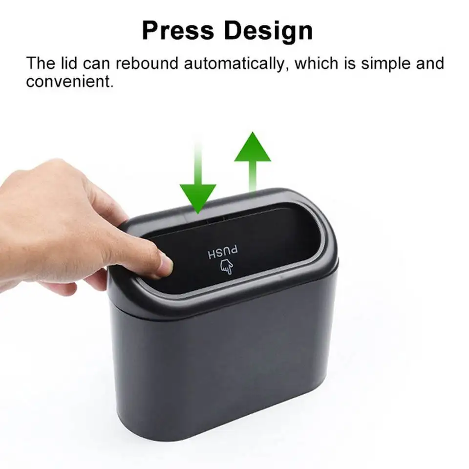 Portable Hanging Mini Car Trash Can Wastebasket Trash Can with Lid for Car Office Home Auto Storage Bin Interior Accessories