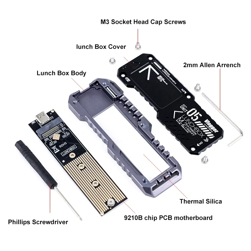Vlogger Unit 05 M.2 SATA SSD Card Reader Hard Disk Box Dual Protocol USB3.1 Gen2 External Nvme Reader