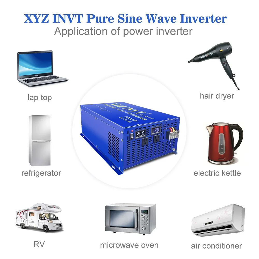 순수 사인파 태양광 인버터, 자동차 전원 인버터, 리모컨 포함, 5000W, 12V, 220V, 24V, 48V, DC에서 120V, 230V, 240V, AC