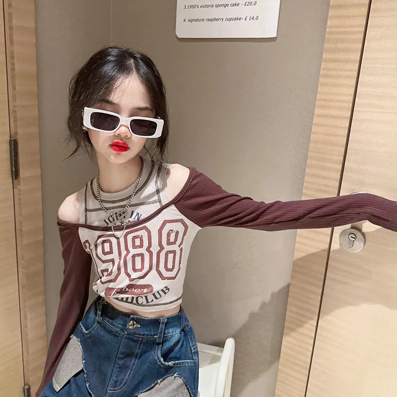 Kids Girl Off Shoulder T-shirt Hiphop Dance Clothes Teen Girl Fashion  Streetwear Tops 8 10 12 years